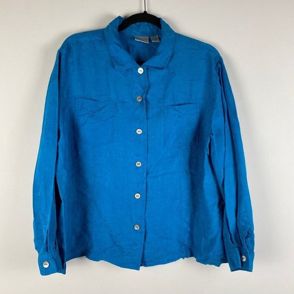 Chicos Jacket Womens 3 US XL Silk Blend Button Up Lightweight Blue - Picture 1 of 7